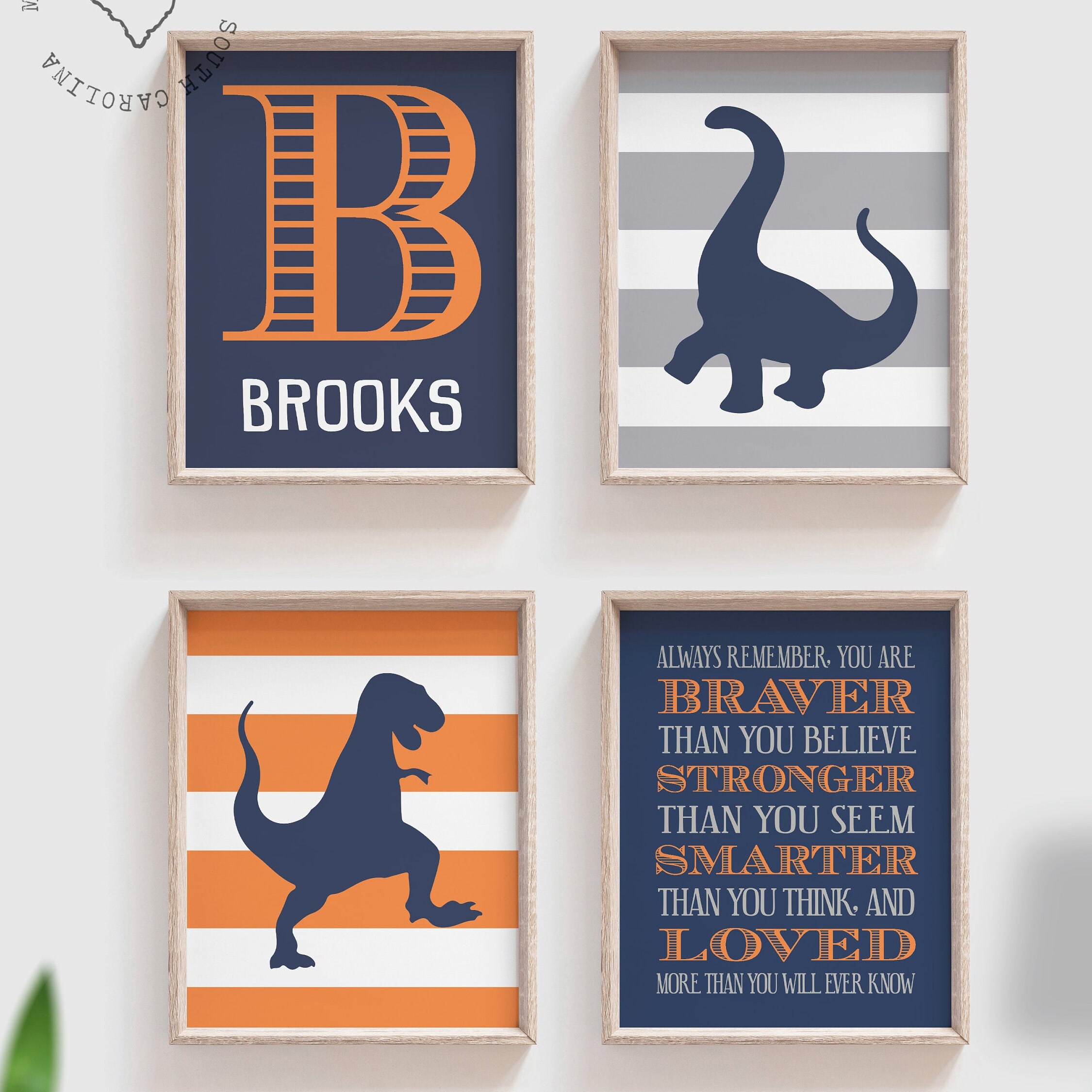 Orange dinosaur, dinosaur decor for boys, boys bedroom ...