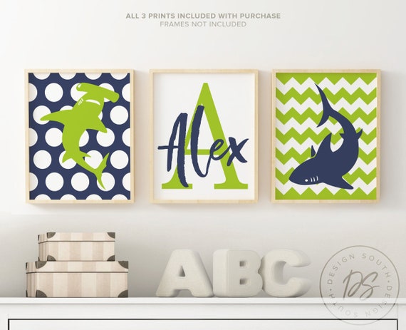 Shark Bedroom Decor Boy S Shark Bedroom Personalized Shark Room Shark Decor Lime Navy Boy S Room Boy S Shark Nursery Decor Personalized