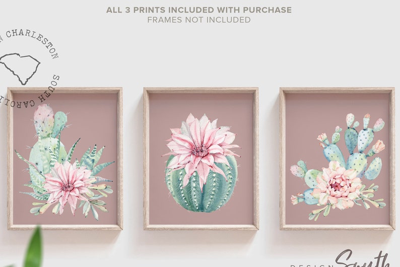 Succulent wall art print mauve bathroom decor ideas for | Etsy