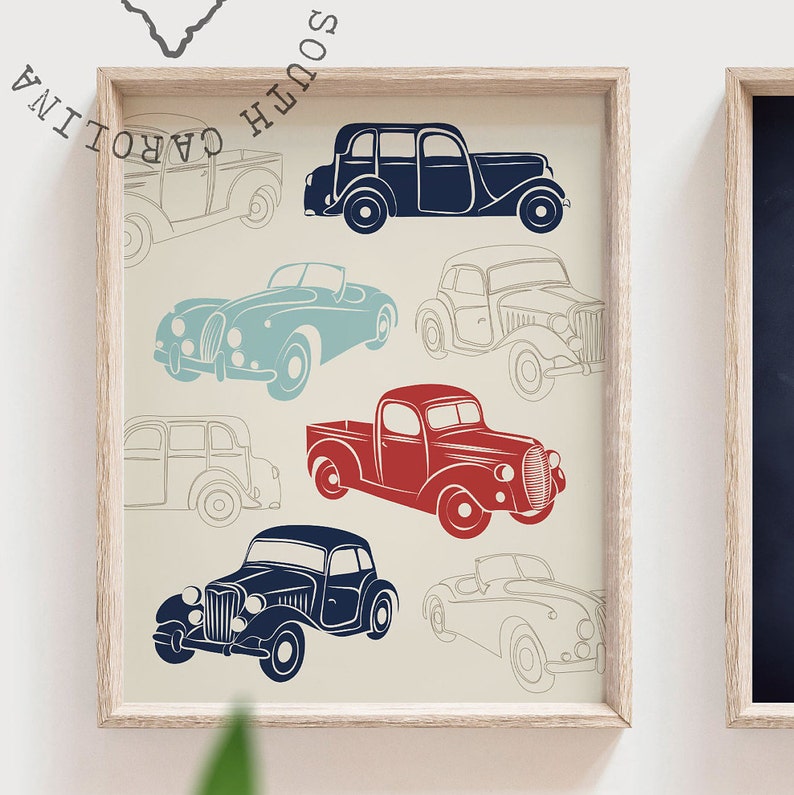 Vintage Car Wall Art Cars Nursery Art Kids Wall Art Nursery Etsy