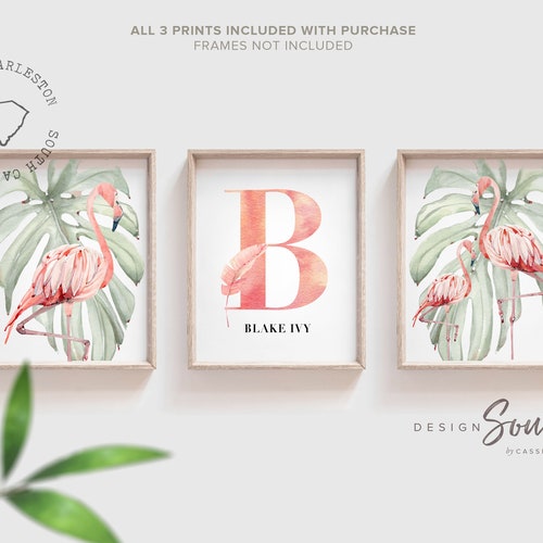 Pink Flamingo Watercolor Prints Baby Girl Nursery Wall Art Etsy