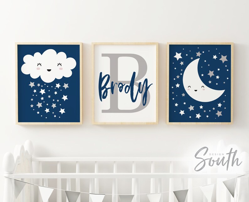 Baby Boy Navy Blue and Gray Nursery Decor Personalized Name Etsy