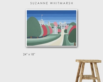 WINDSOR CASTLE Original acrylic painting on canvas board with frame by Suzanne Whitmarsh Stripy Art. Stripe London artwork.