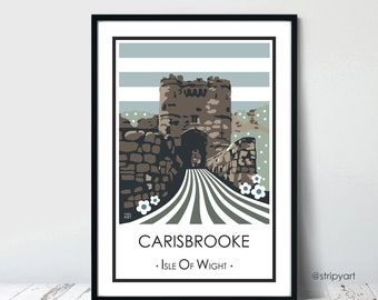 CARISBROOKE CASTLE Isle of Wight. Graphic travel poster. High quality art print.  Isle of Wight prints. Stripe vintage designs. Souvenirs