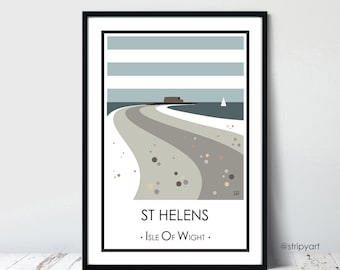 ST HELENS FORT. Isle of Wight. Graphic design travel poster. High quality print. Coastal posters for the home. Stripe retro designs.