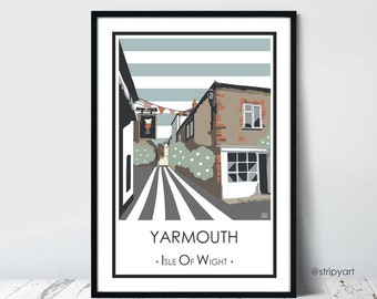 YARMOUTH OLD TOWN Isle of Wight. Graphic travel poster. High quality print. Coastal posters for the home. Stripe vintage designs. Souvenirs