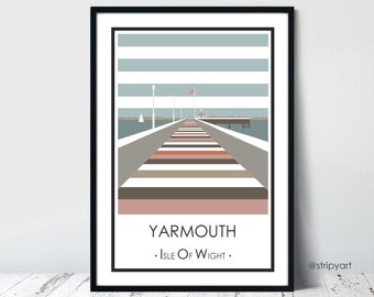 YARMOUTH PIER, Isle of Wight. Stripe design. Travel poster. High quality print. Coastal posters for the home. Retro designs. Vintage colours