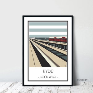 RYDE TRAIN Isle of Wight. Graphic travel poster. High quality art print. Coastal posters for the home. Stripe retro designs. Scooter Rally
