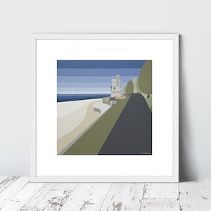 APPLEY STROLL,  Limited Edition Giclee Prints by Suzanne Whitmarsh. Isle of Wight. Folley, Tower, Seaside, retro art, stripes, stripy