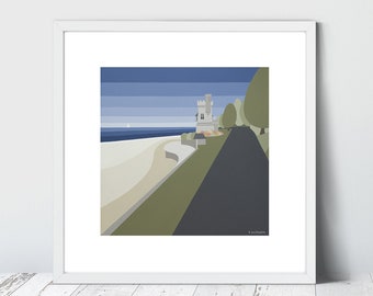 APPLEY STROLL,  Limited Edition Giclee Prints by Suzanne Whitmarsh. Isle of Wight. Folley, Tower, Seaside, retro art, stripes, stripy
