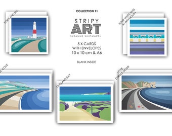 5er-Pack DORSET ART CARDS. Weymouth. Kollektion 11. Größe A6 Geliefert mit weißen Umschlägen von Isle of Wight Künstlerin Suzanne Whitmarsh