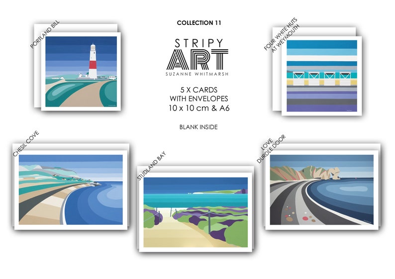 5er-Pack DORSET ART CARDS. Weymouth. Kollektion 11. Größe A6 Geliefert mit weißen Umschlägen von Isle of Wight Künstlerin Suzanne Whitmarsh Bild 1