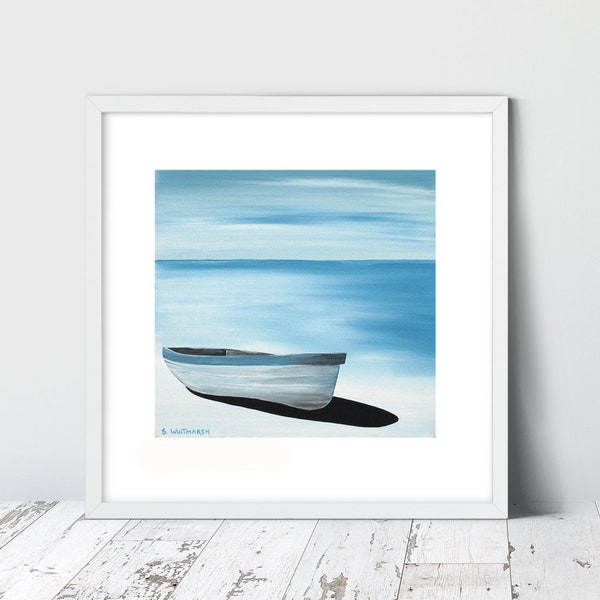 BLUE BOAT Limited Edition Giclee Prints door Suzanne Whitmarsh. Gevestigde Isle of Wight-artiest, kunst, impressie, zeegezicht, haven