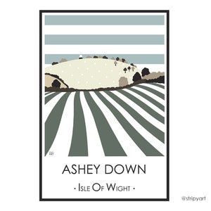 ASHEY DOWNS Isle of Wight. Teal. Graphic design travel poster. High quality print. Posters for the home. Stripe retro vintage designs. image 2