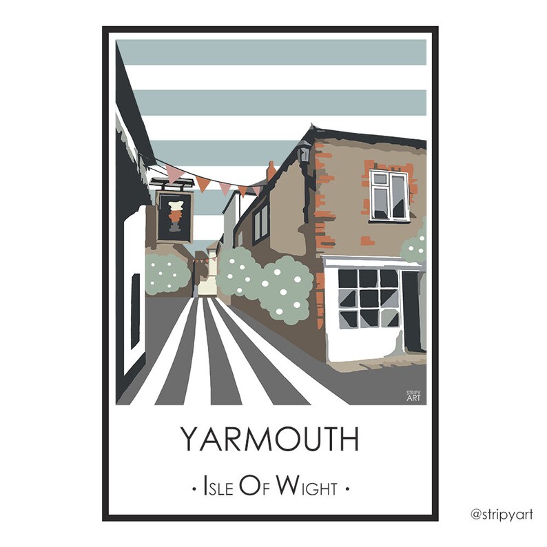 YARMOUTH OLD TOWN Isle of Wight. Graphic travel poster. High quality print. Coastal posters for the home. Stripe vintage designs. Souvenirs image 2