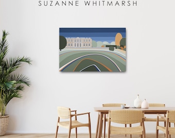 NORTHHOLZHAUS. Original Gemälde im Mid Century Stil. Acrylgemälde auf Leinwand von Suzanne Whitmarsh Stripy Art. Streifen Kunstwerk.