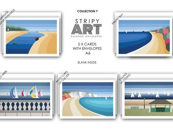 Pack of 5. Isle of Wight ART CARDS.  Collection 7. Size A6 Supplied with white envelopes by Suzanne Whitmarsh. Island artist.