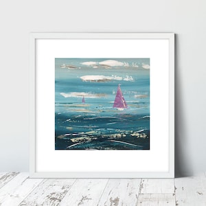 BARCHE VIOLA Stampa giclée in edizione limitata di Suzanne Whitmarsh. Mare, artista dell'Isola di Wight, arte, vela, barche seascsape, porto
