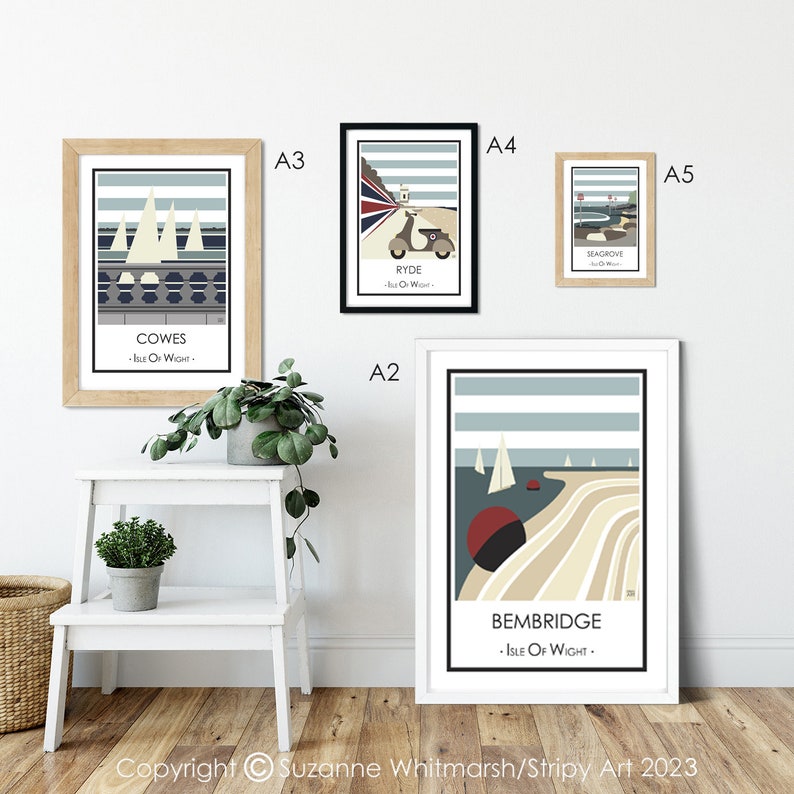 VENTNOR HUTS, Isle of Wight. Graphic design travel poster. High quality print. Coastal posters for the home. Stripe retro designs. image 3