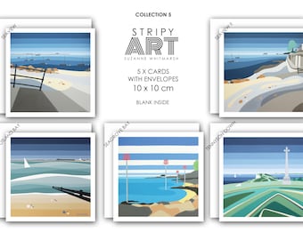 Pack of 5. Isle of Wight ART CARDS.  Collection 5. Square 10 x 10 cm. Supplied with white envelopes by Suzanne Whitmarsh. Island artist.