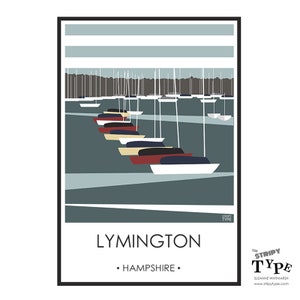 BATEAUX LYMINGTON, impression Hampshire. Affiche de voyage de haute qualité. Affiche côtière pour la maison. Motif à rayures par Suzanne Whitmarsh Type à rayures. image 5