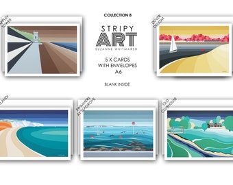 Pack of 5. Isle of Wight ART CARDS.  Collection 8. Size A6 Supplied with white envelopes by Suzanne Whitmarsh. Island artist.