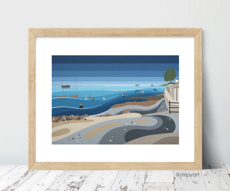 SEAVIEW SWIMMERS. Isle of Wight. Limited Edition Giclee Print by Suzanne Whitmarsh, sea swimming, stripes, vibrant, abstract art prints. image 2