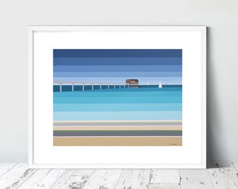 Bembridge Lifeboat Station. Lane End. Stripe Art Seascape. Contemporary. Limited Edition Art Print by Isle of Wight artist Suzanne Whitmarsh