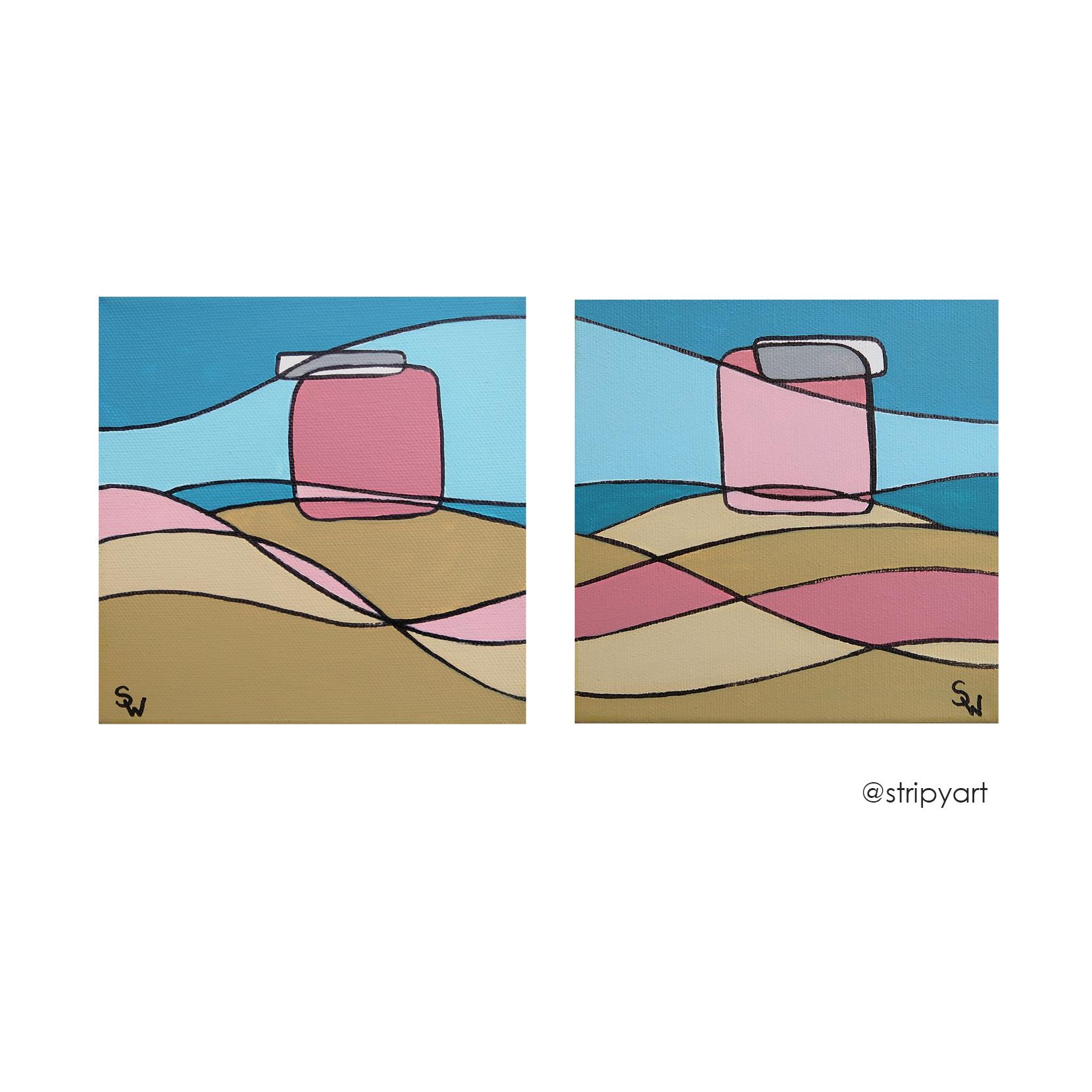 ストライプ模様の抽象画 抽象画「No.009」アクリル画 金箔 S0号 秋 インテリア 絵画