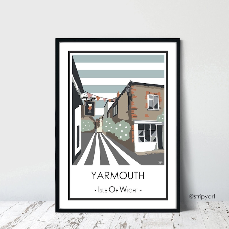 YARMOUTH OLD TOWN Isle of Wight. Graphic travel poster. High quality print. Coastal posters for the home. Stripe vintage designs. Souvenirs image 1