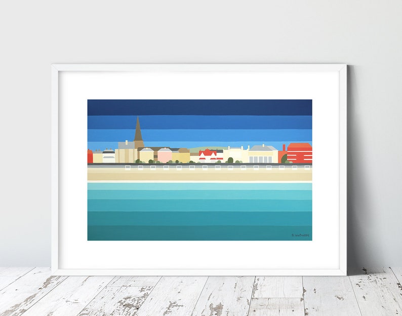 WEYMOUTH VIEW Limited Edition Giclee Prints by artist Suzanne Whitmarsh. Stripy art abstract art, jurassic coast dorset art prints. image 1