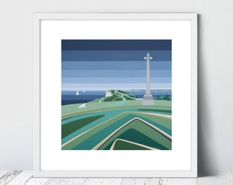 TENNYSON DOWN. Limited Edition Giclee Art Print by Suzanne Whitmarsh. High quality complete with mount. Isle of Wight.