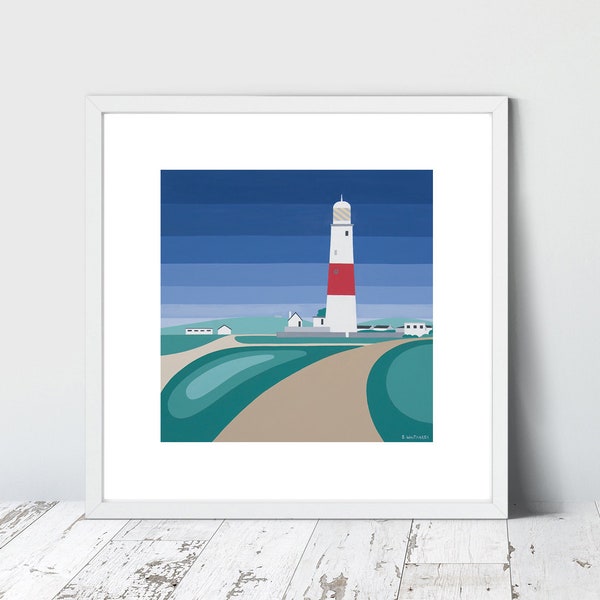 PORTLAND BILL 2022 Limited Edition Print door Suzanne Whitmarsh Isle of Wight Stripy Lighthouse Dorset art print