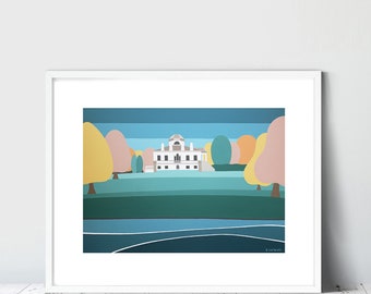 CHISWICK HOUSE, Stately home, London Limited Edition Giclee Print by artist Suzanne Whitmarsh. Stripy art, Bold colourful stripes prints.