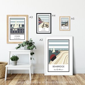 ASHEY DOWNS Isle of Wight. Teal. Graphic design travel poster. High quality print. Posters for the home. Stripe retro vintage designs. image 3