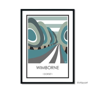WIMBORNE. Dorset. Graphic design travel poster. High quality print. Vintage style posters for the home. Stripe retro designs. image 2