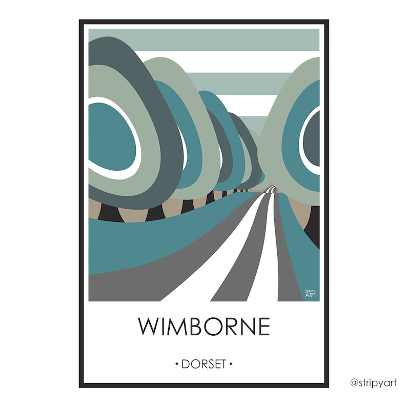 WIMBORNE. Dorset. Graphic design travel poster. High quality print. Vintage style posters for the home. Stripe retro designs. image 3