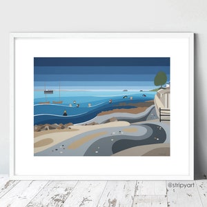 SEAVIEW SWIMMERS. Isle of Wight. Limited Edition Giclee Print by Suzanne Whitmarsh, sea swimming, stripes, vibrant, abstract art prints. image 1