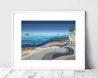 SEAVIEW SWIMMERS. Isle of Wight. Limited Edition Giclee Print by Suzanne Whitmarsh, sea swimming, stripes, vibrant, abstract art prints.