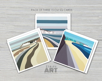 Forelands, Alum Bay, Forelands SPECIAL PRICE Pack of 3 x Large 15cm sq art cards with white envelope by Suzanne Whitmarsh. Isle of Wight.