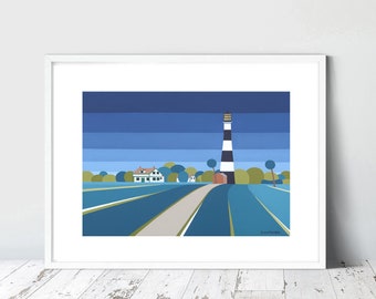 CAPE CANAVERAL, FLORIDA Lighthouse. Stripe contemporary American Giclee Print by Suzanne Whitmarsh. Stripy art, coastal art prints.