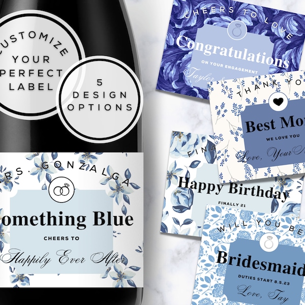 Custom Champagne Label, Wine Labels, Champagne Bottle Labels, Mini Champagne Bottle Labels, Personalized Champagne Labels, Something Blue