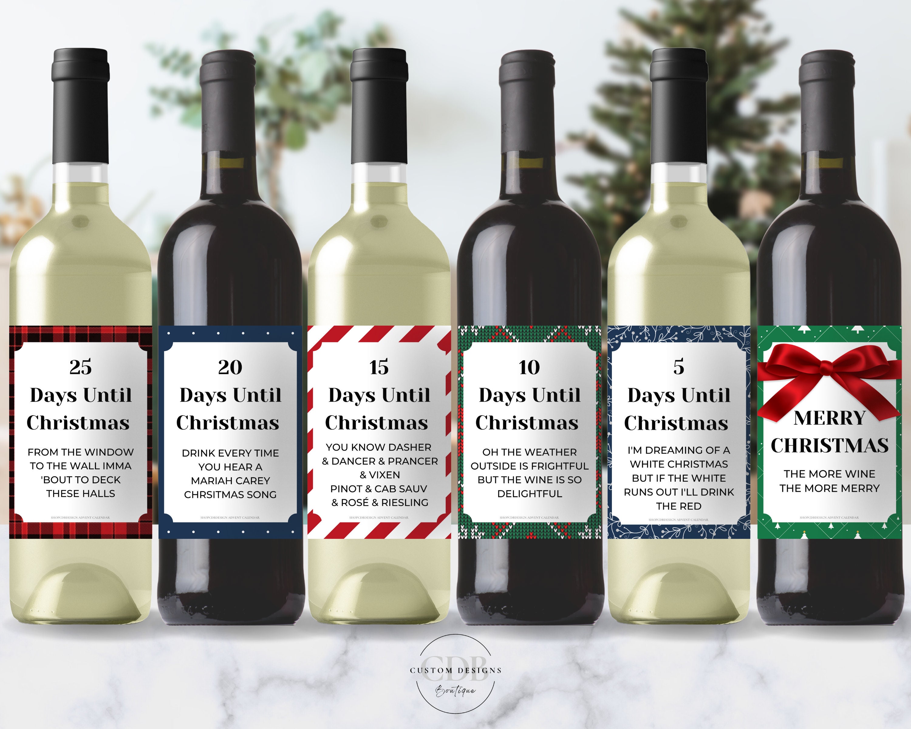 4 x Weinlabel, Weihnachtsgeschenk, Adventskalender