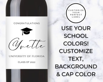 Custom Graduation Wine Label, Custom Wine Labels, Wine Bottle Labels, Personalized Wine Label, Graduation Gift, PHD Graduation Gift