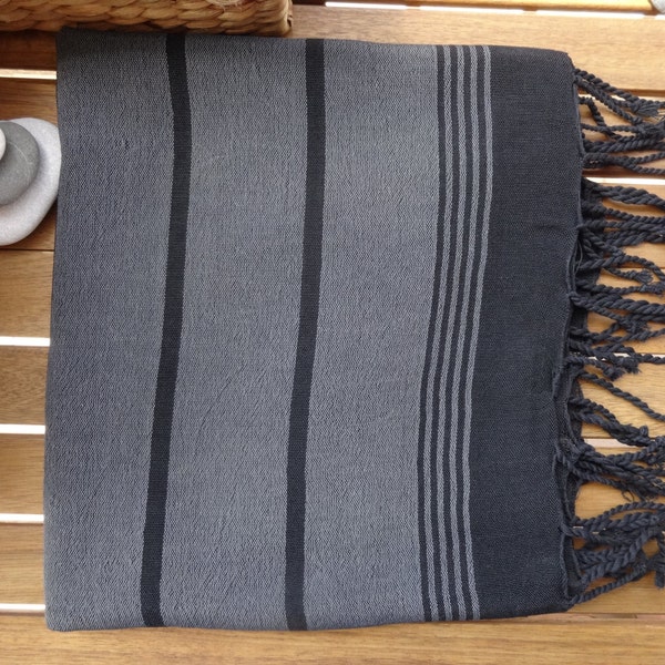 20% DISCOUNTBlack and Gray Silk Peshtemal - Turkish Towel - Yoga Towel - Beach Towel - Turkish Bath Towel - Pestemal