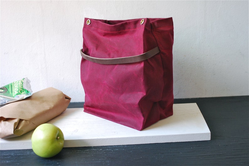 Waxed Cotton Lunch Bag with Leather Handle | Etsy
