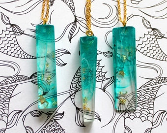 Aqua and Gold Art Pendant Necklaces