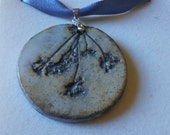 Round ceramic pendant, cow parsley, handmade
