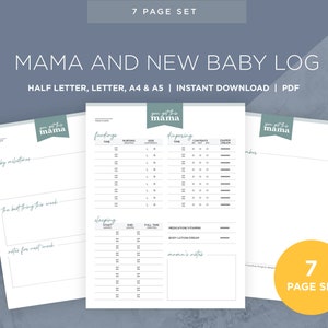Printable Baby Tracker for New Mom | Nanny log | Newborn Journal | Daily baby report | Teal | Clean and simple