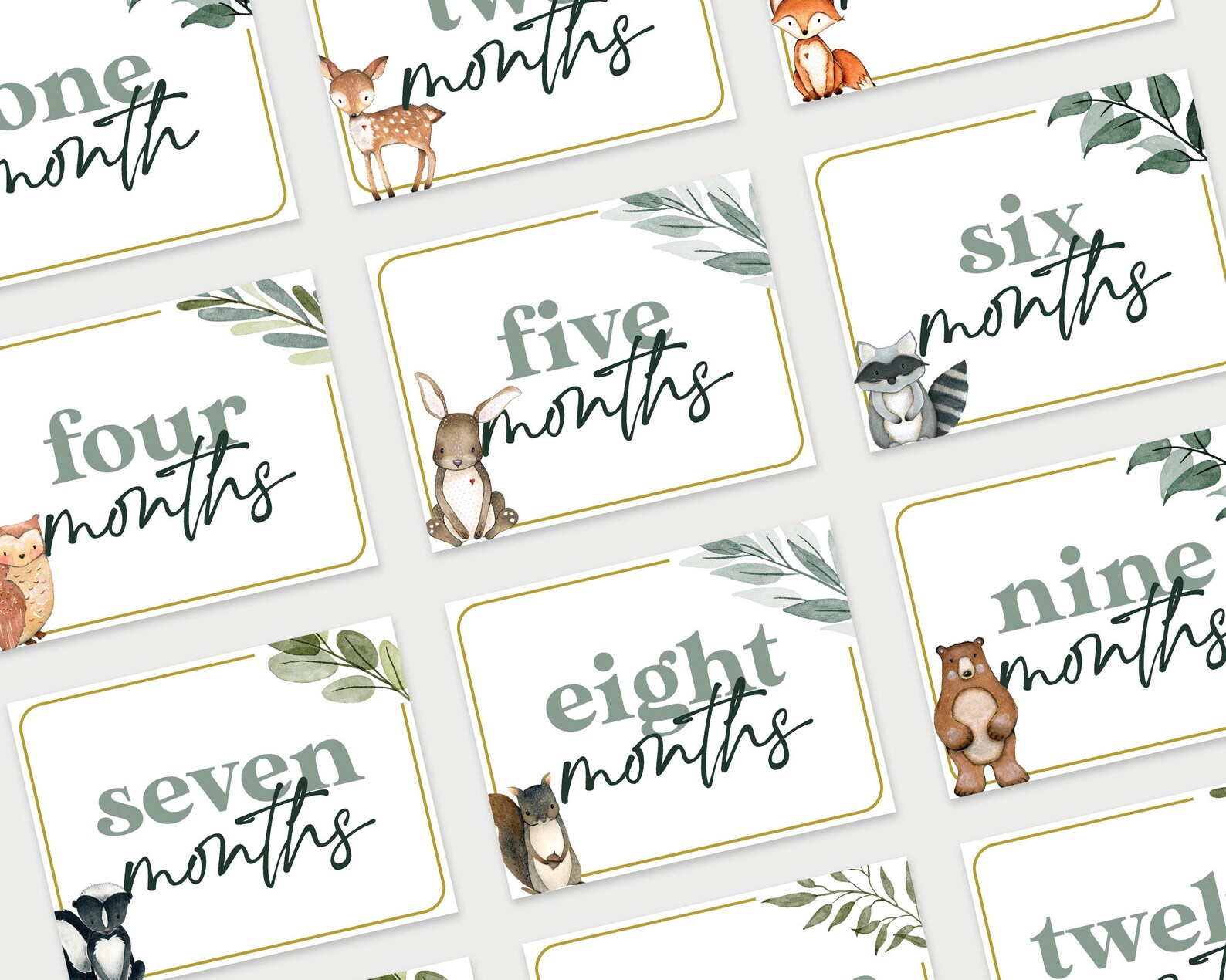 Woodland Animal Baby Milestone Cards / Instant Download / Printable ...